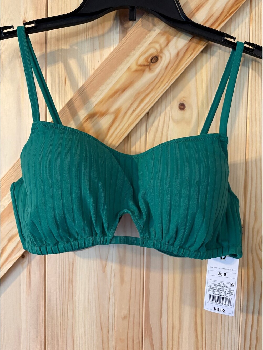 Shade & Shore Green Ribbed Lightly Lined Bra Bikini Top 36B